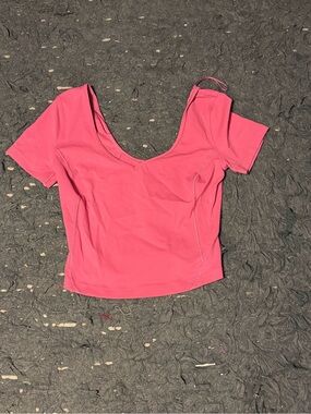lululemon athletica Coral Pink V‑Neck Short Sleeve Crop Top